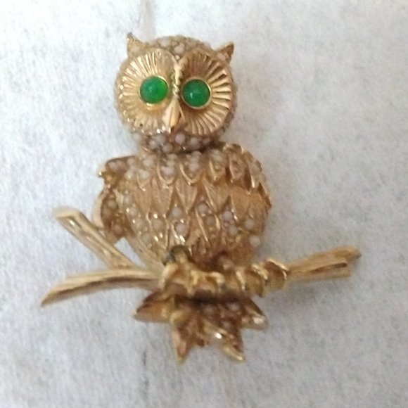 ❤️2 Vintage CINER Lion and Owl Micro Bead Pin Brooches - Picture 3 of 4